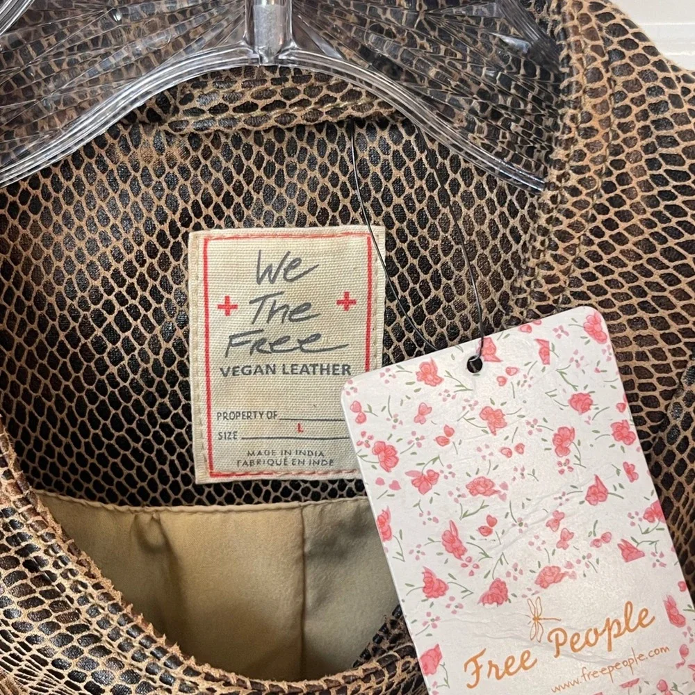 Free‎ People We The Free Snake Print Vegan Leather Moto Jacket Brown L NWT - Picture 5 of 15
